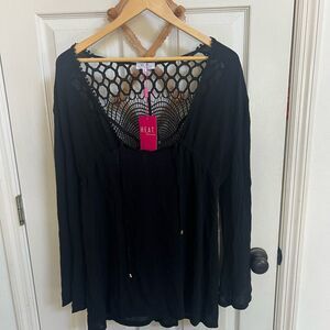 Heat Swimwear Black Crochet Back Tie Cover up XL new with tags, Resortwear, Pool